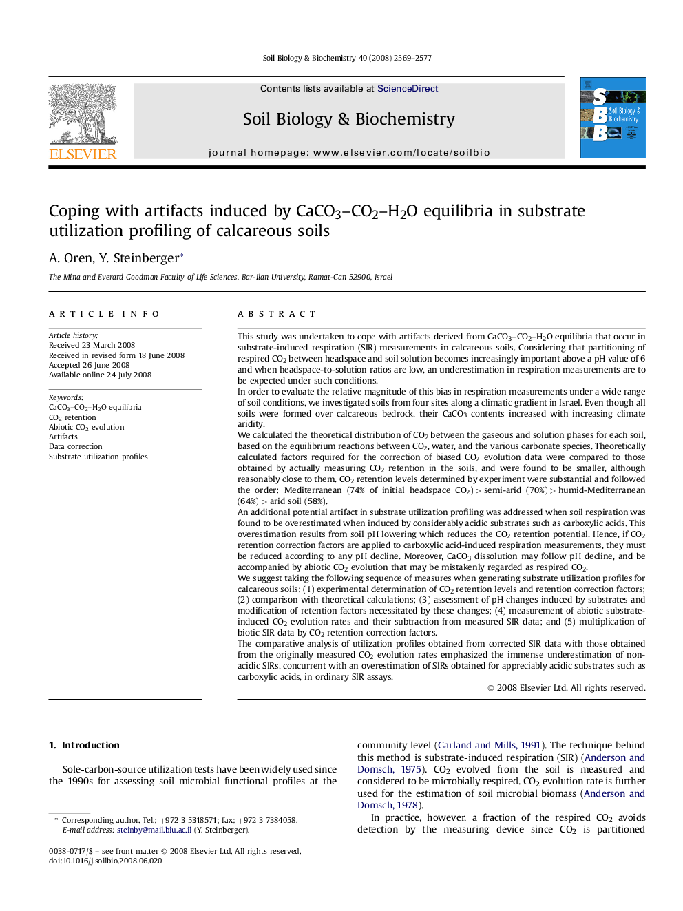 عکس صفحه اول مقاله: Coping with artifacts induced by CaCO3–CO2–H2O equilibria in substrate utilization profiling of calcareous soils Coping with artifacts induced by CaCO3–CO2–H2O equilibria in substrate utilization profiling of calcareous soils