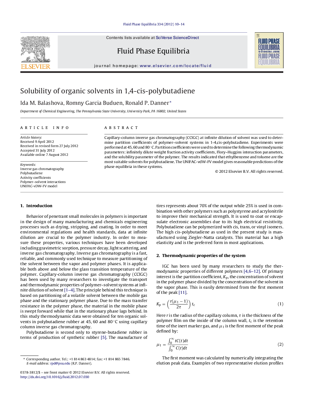 Solubility of organic solvents in 1,4-cis-polybutadiene