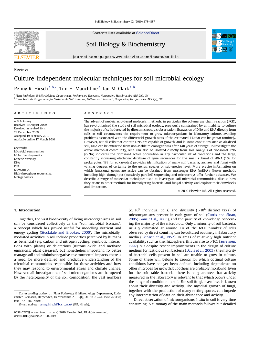 Culture-independent molecular techniques for soil microbial ecology