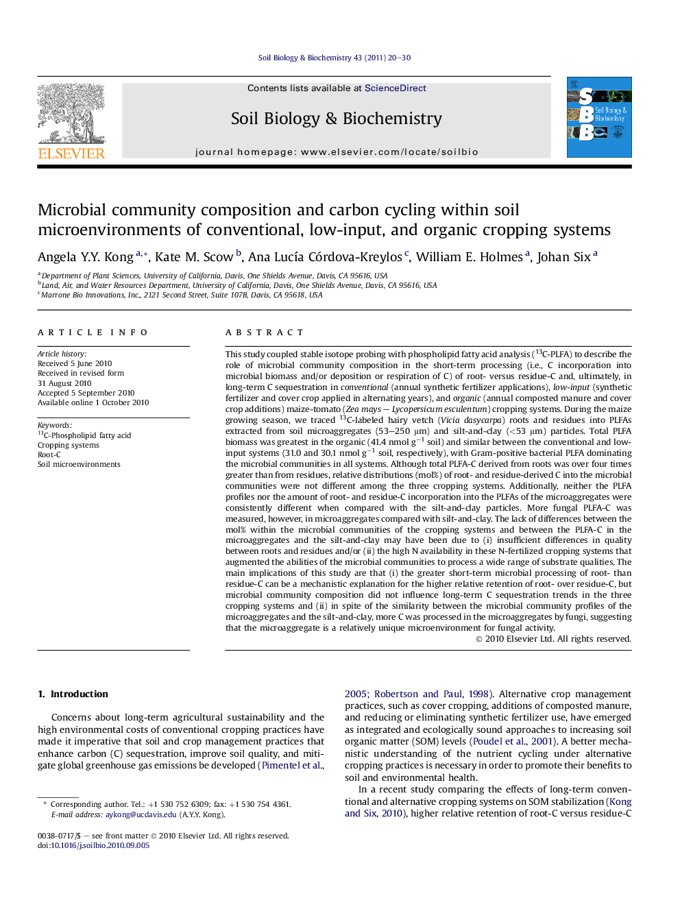 Microbial community composition and carbon cycling within soil microenvironments of conventional, low-input, and organic cropping systems