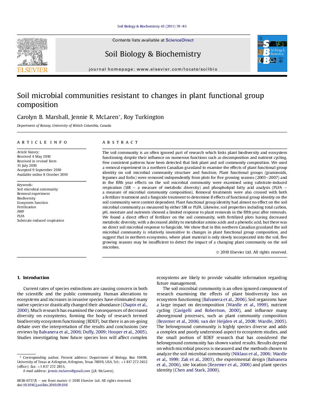 Soil microbial communities resistant to changes in plant functional group composition