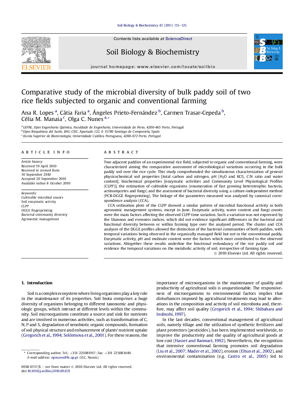 Comparative study of the microbial diversity of bulk paddy soil of two rice fields subjected to organic and conventional farming