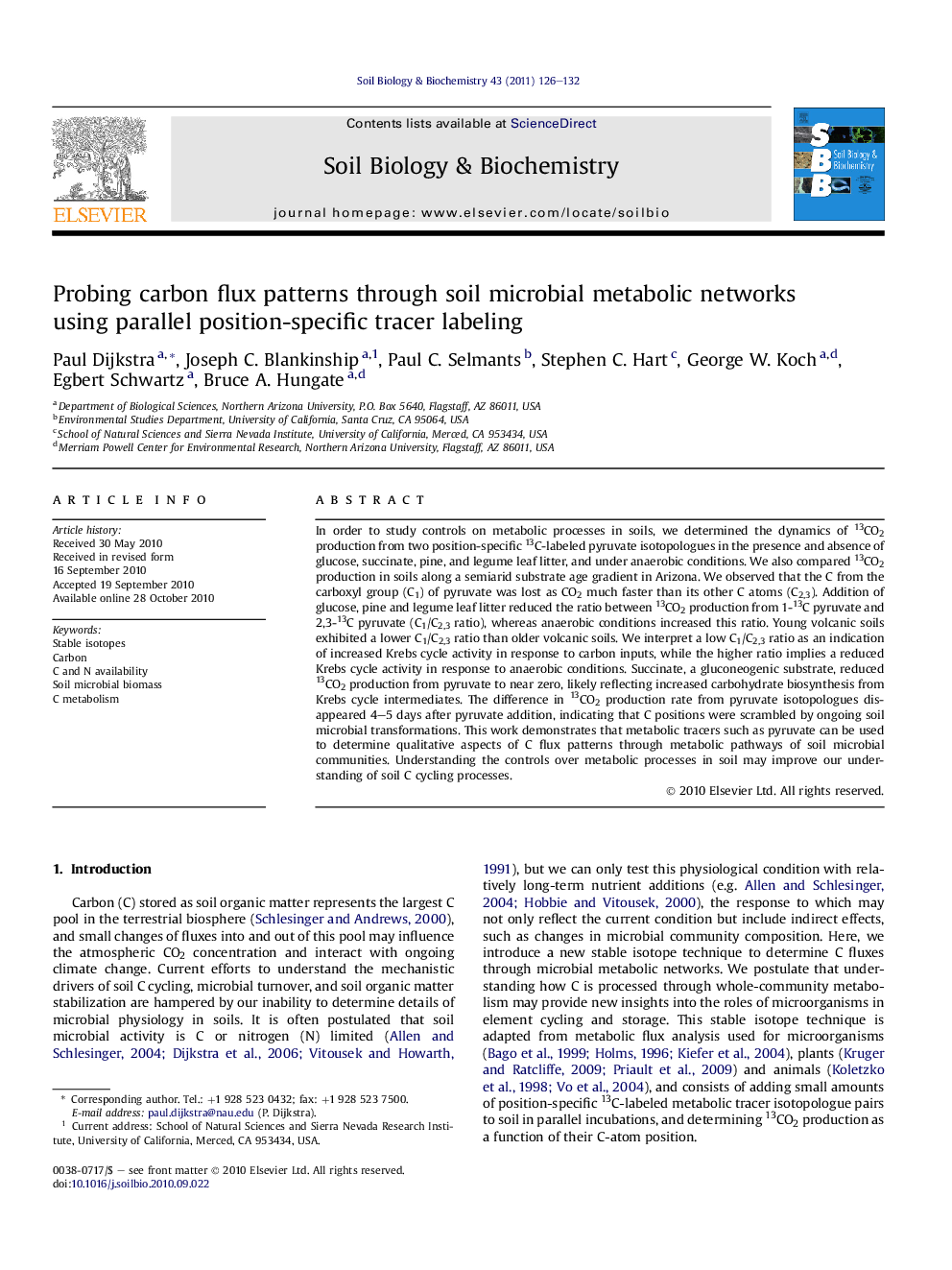 Probing carbon flux patterns through soil microbial metabolic networks using parallel position-specific tracer labeling