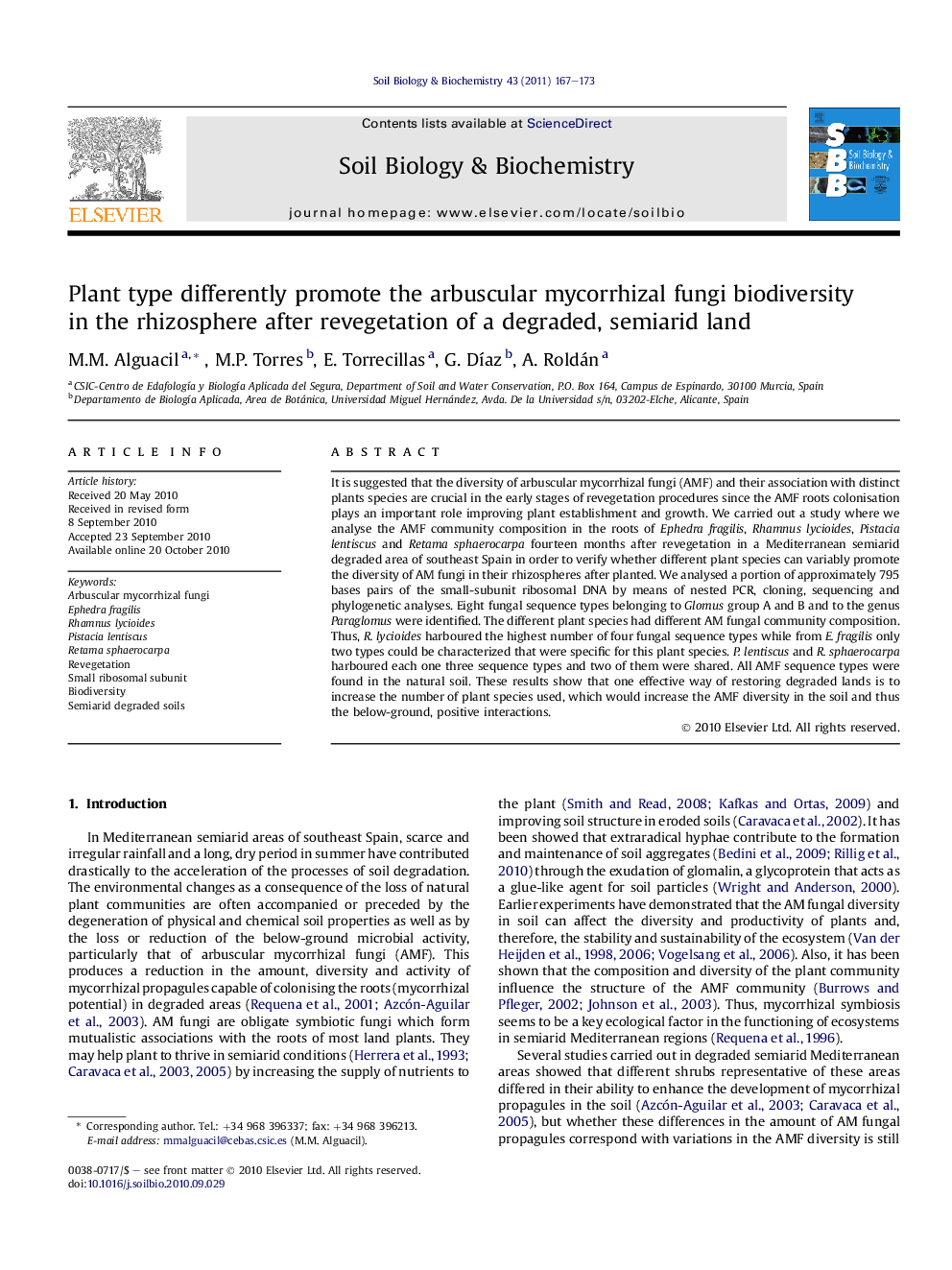 Plant type differently promote the arbuscular mycorrhizal fungi biodiversity in the rhizosphere after revegetation of a degraded, semiarid land