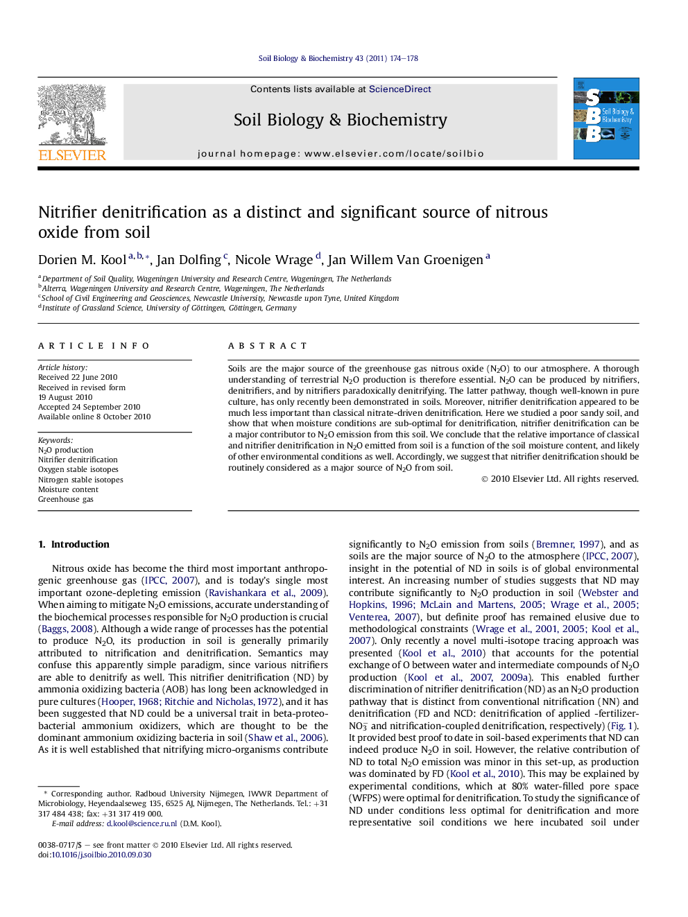 Nitrifier denitrification as a distinct and significant source of nitrous oxide from soil