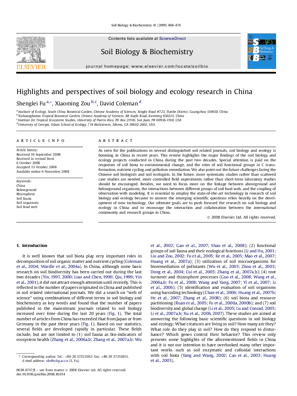 Highlights and perspectives of soil biology and ecology research in China