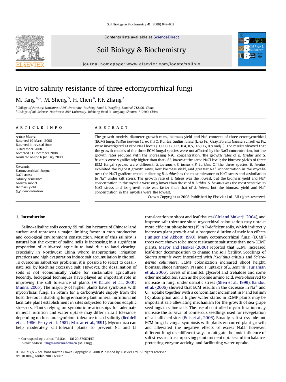 In vitro salinity resistance of three ectomycorrhizal fungi