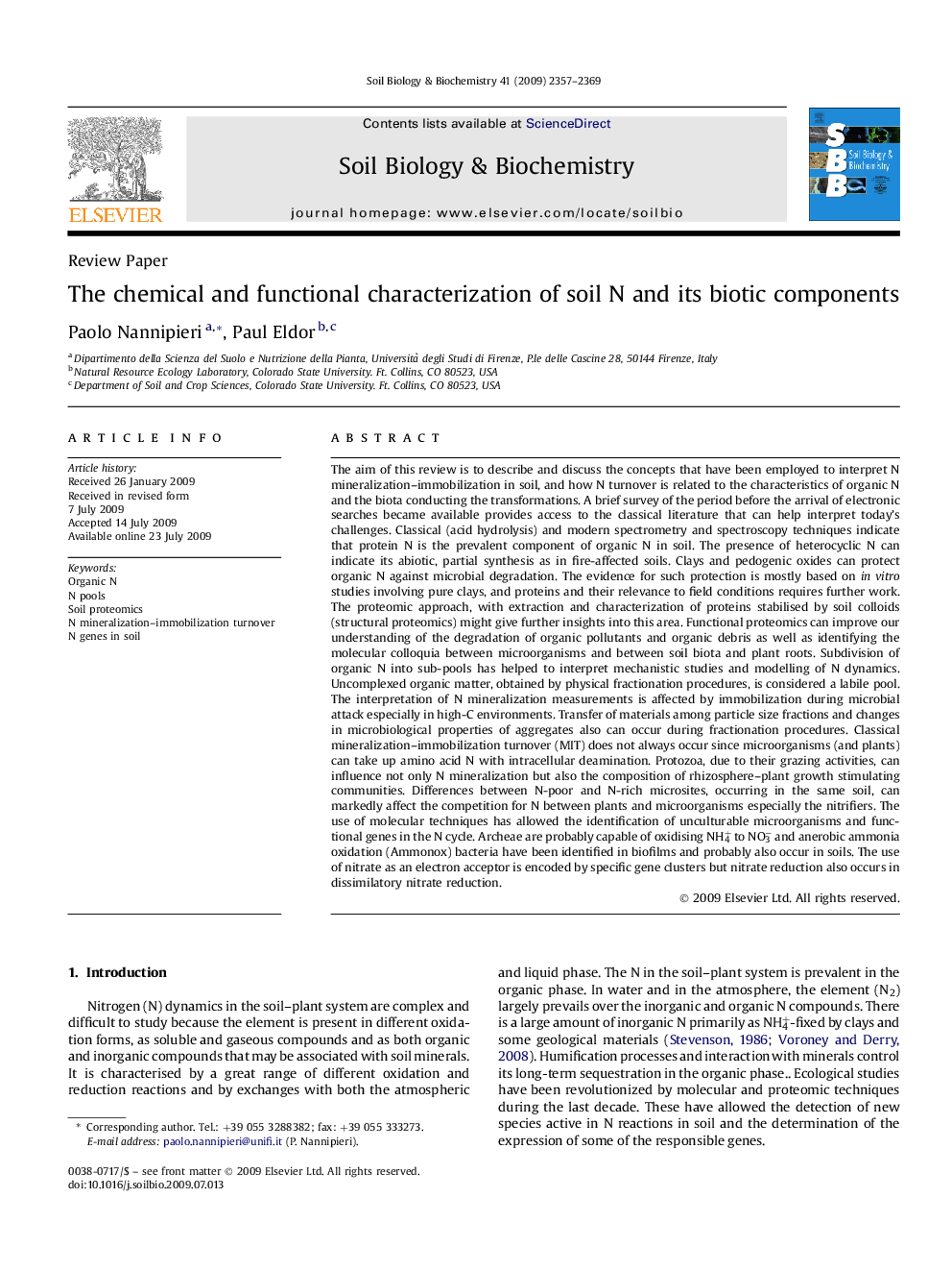 The chemical and functional characterization of soil N and its biotic components