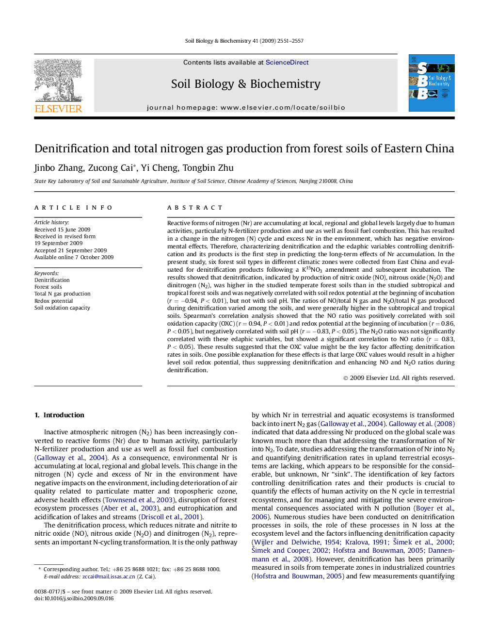 Denitrification and total nitrogen gas production from forest soils of Eastern China