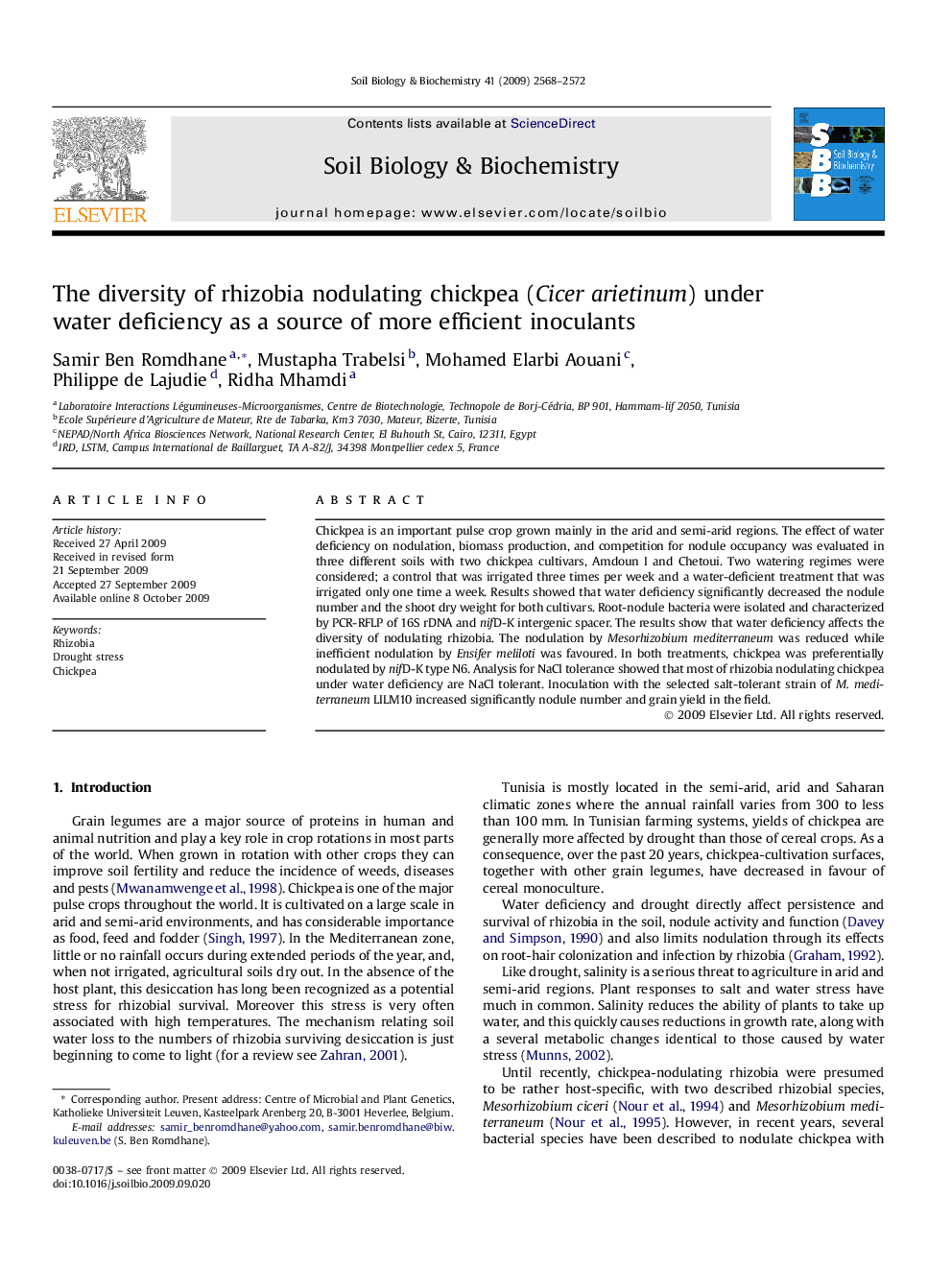 The diversity of rhizobia nodulating chickpea (Cicer arietinum) under water deficiency as a source of more efficient inoculants