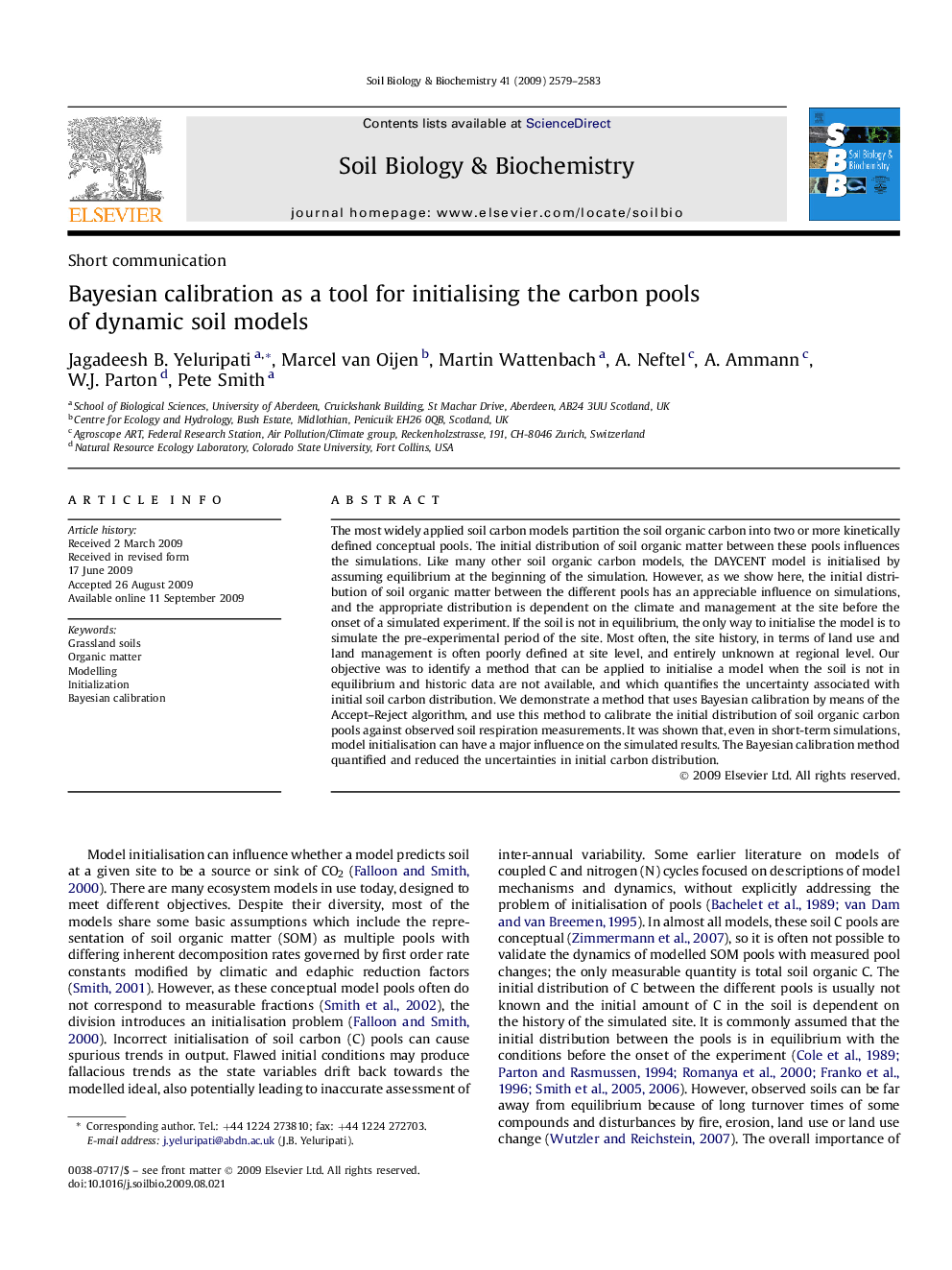 Bayesian calibration as a tool for initialising the carbon pools of dynamic soil models