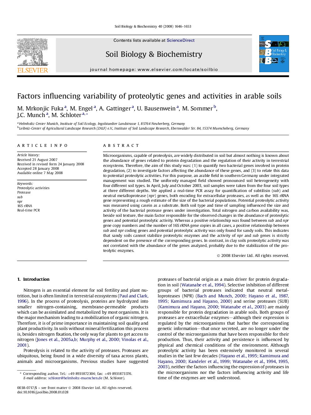 Factors influencing variability of proteolytic genes and activities in arable soils