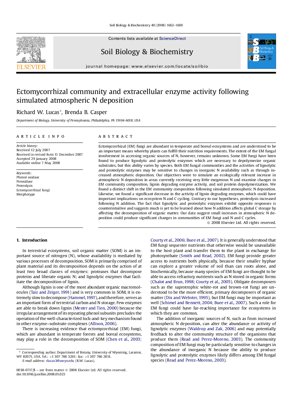 Ectomycorrhizal community and extracellular enzyme activity following simulated atmospheric N deposition