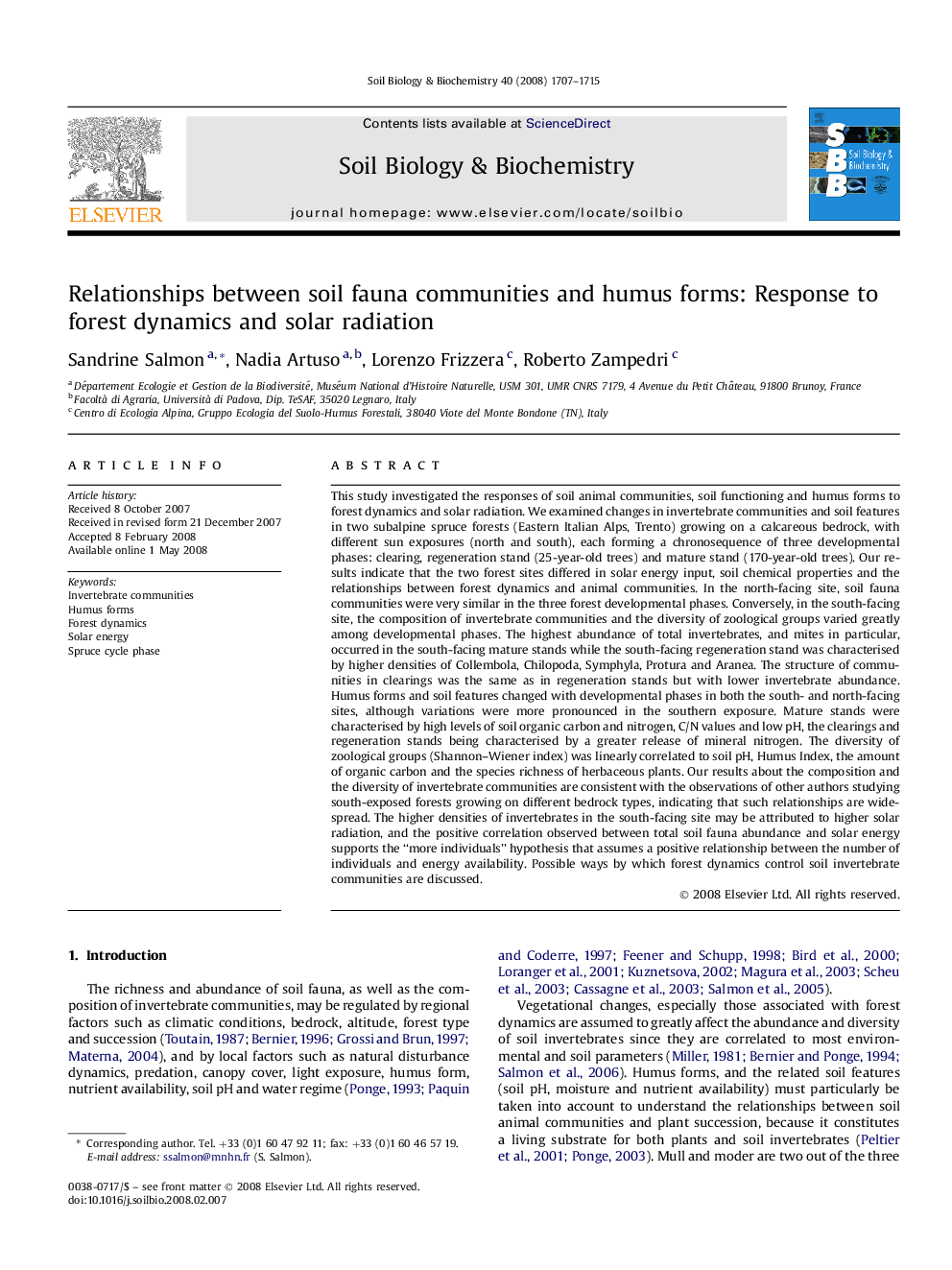 Relationships between soil fauna communities and humus forms: Response to forest dynamics and solar radiation