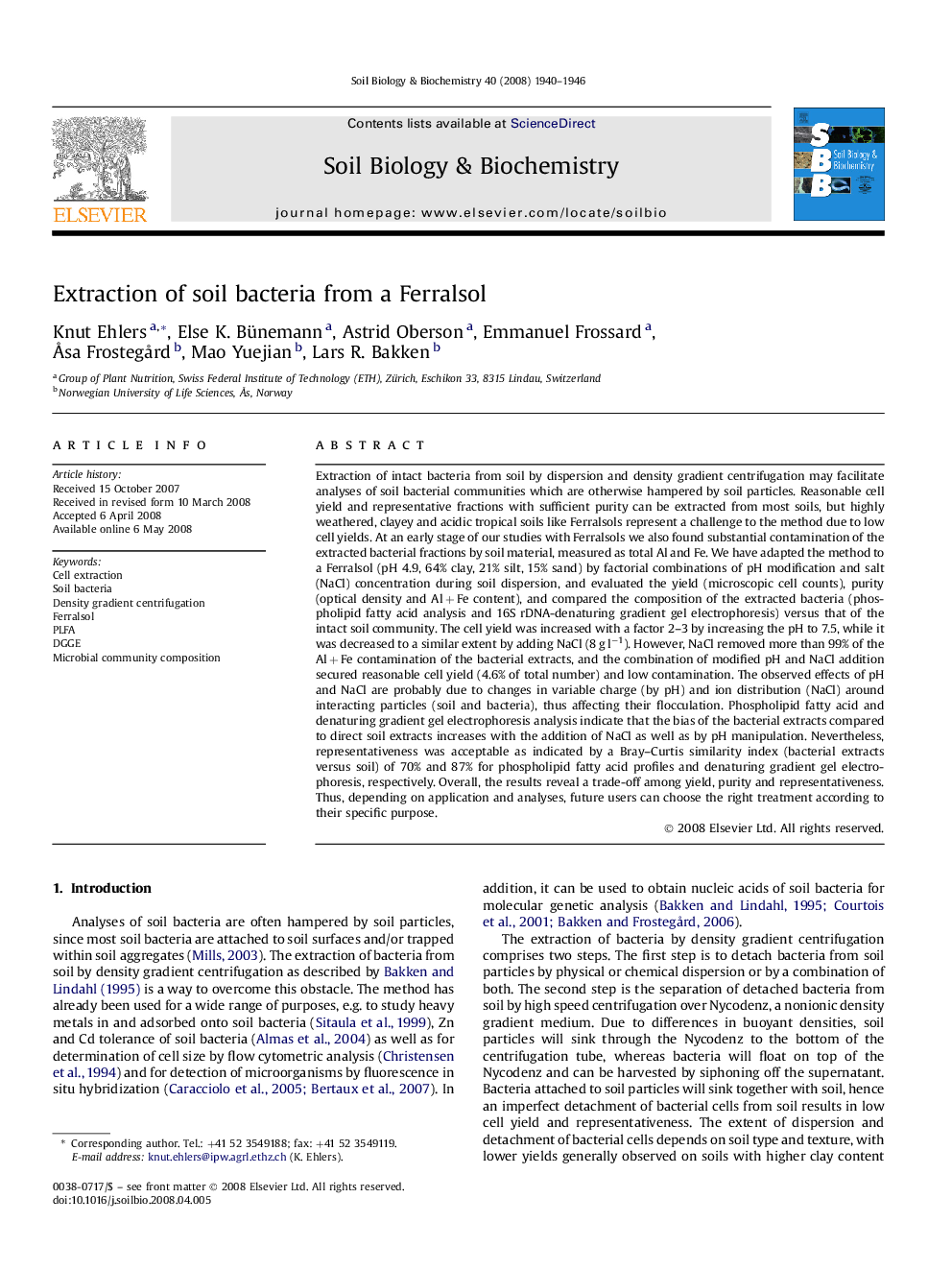 Extraction of soil bacteria from a Ferralsol