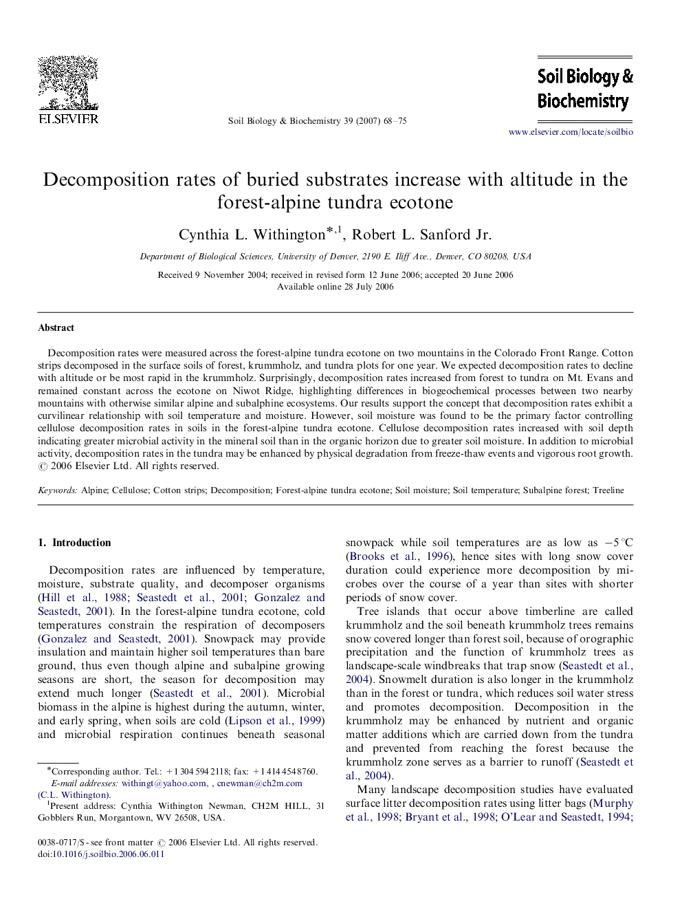 Decomposition rates of buried substrates increase with altitude in the forest-alpine tundra ecotone