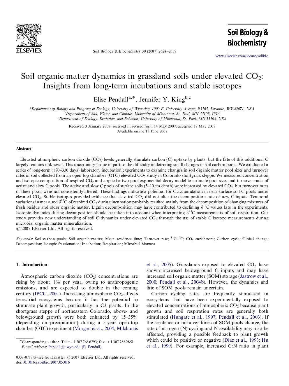 Soil organic matter dynamics in grassland soils under elevated CO2: Insights from long-term incubations and stable isotopes