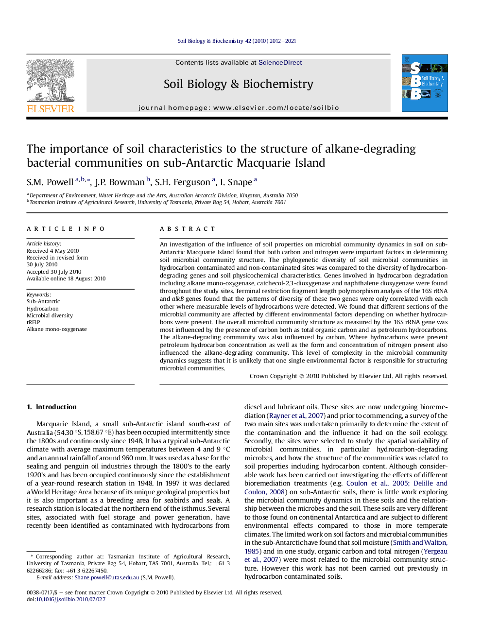 The importance of soil characteristics to the structure of alkane-degrading bacterial communities on sub-Antarctic Macquarie Island