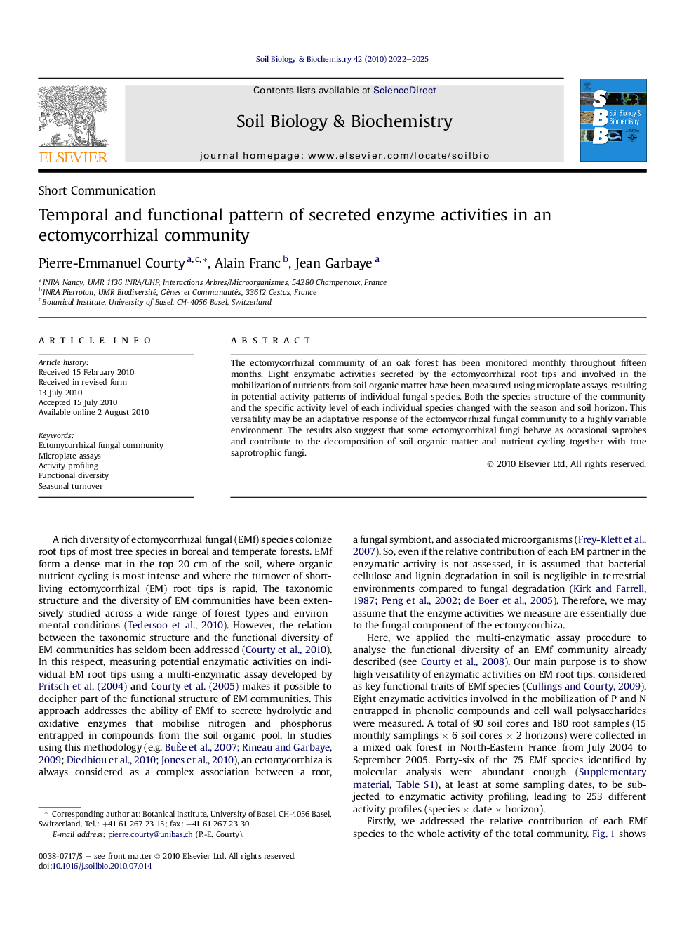 Temporal and functional pattern of secreted enzyme activities in an ectomycorrhizal community