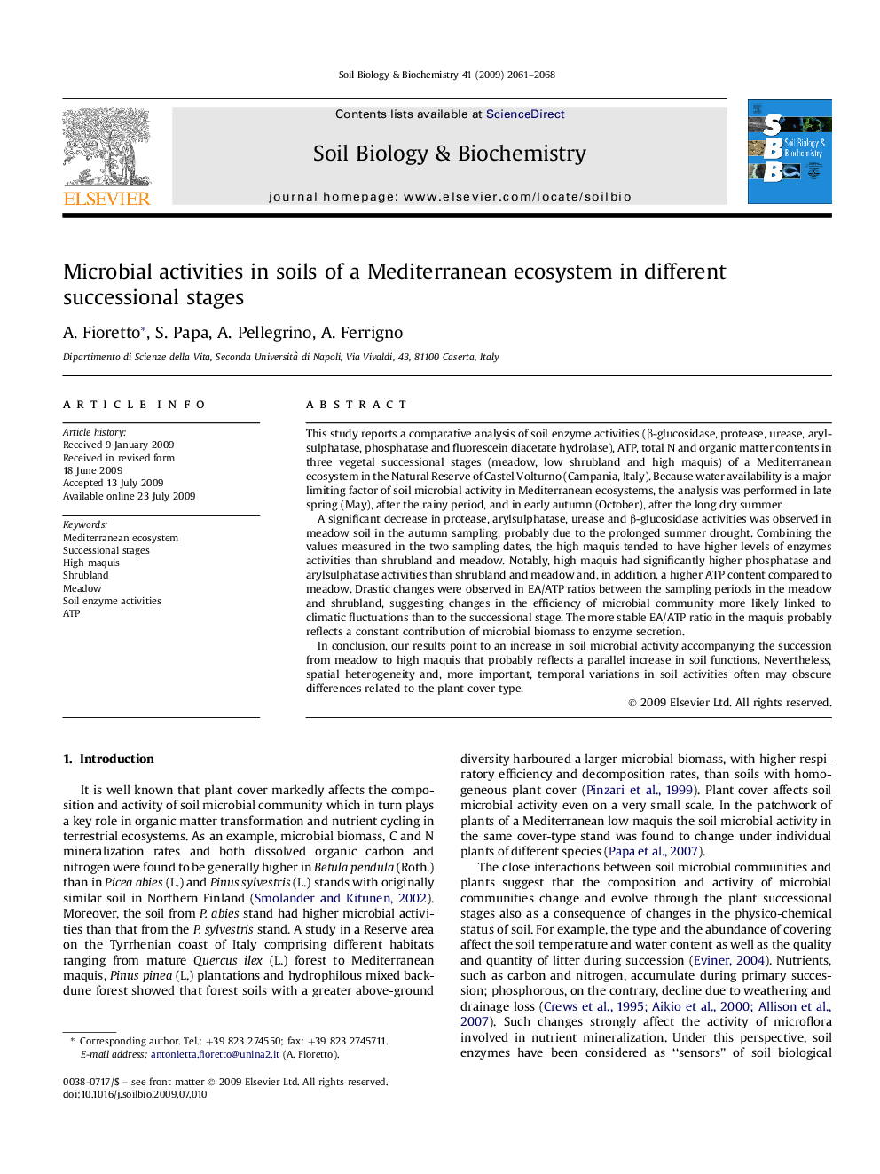 Microbial activities in soils of a Mediterranean ecosystem in different successional stages