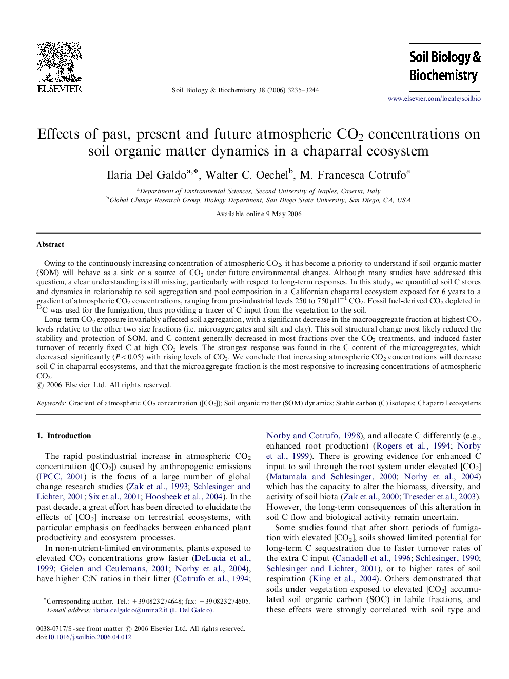 Effects of past, present and future atmospheric CO2 concentrations on soil organic matter dynamics in a chaparral ecosystem