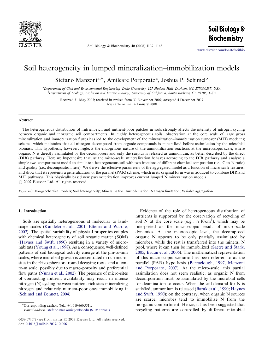 Soil heterogeneity in lumped mineralization–immobilization models