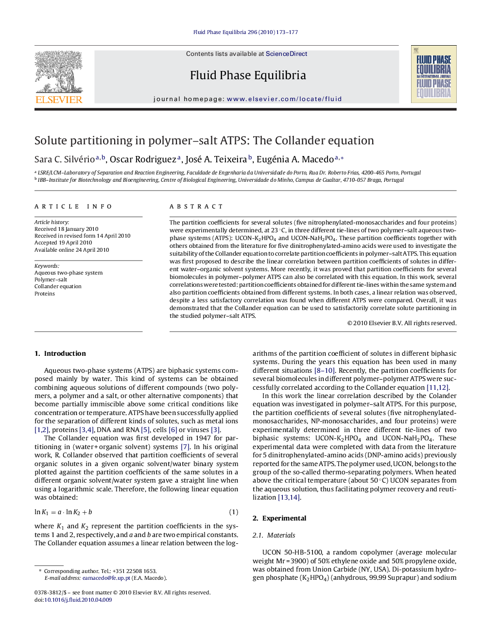 Solute partitioning in polymer–salt ATPS: The Collander equation