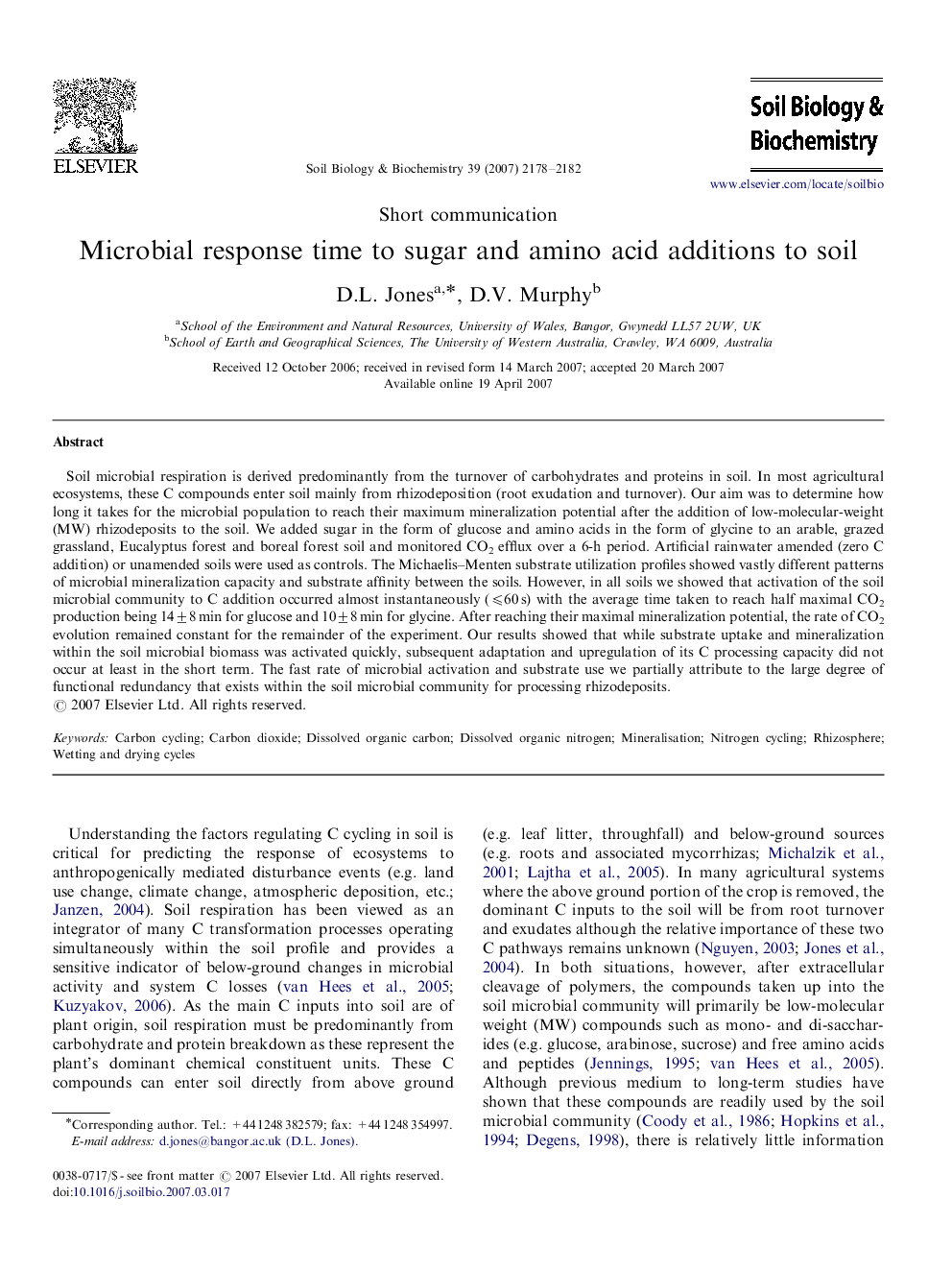 Microbial response time to sugar and amino acid additions to soil