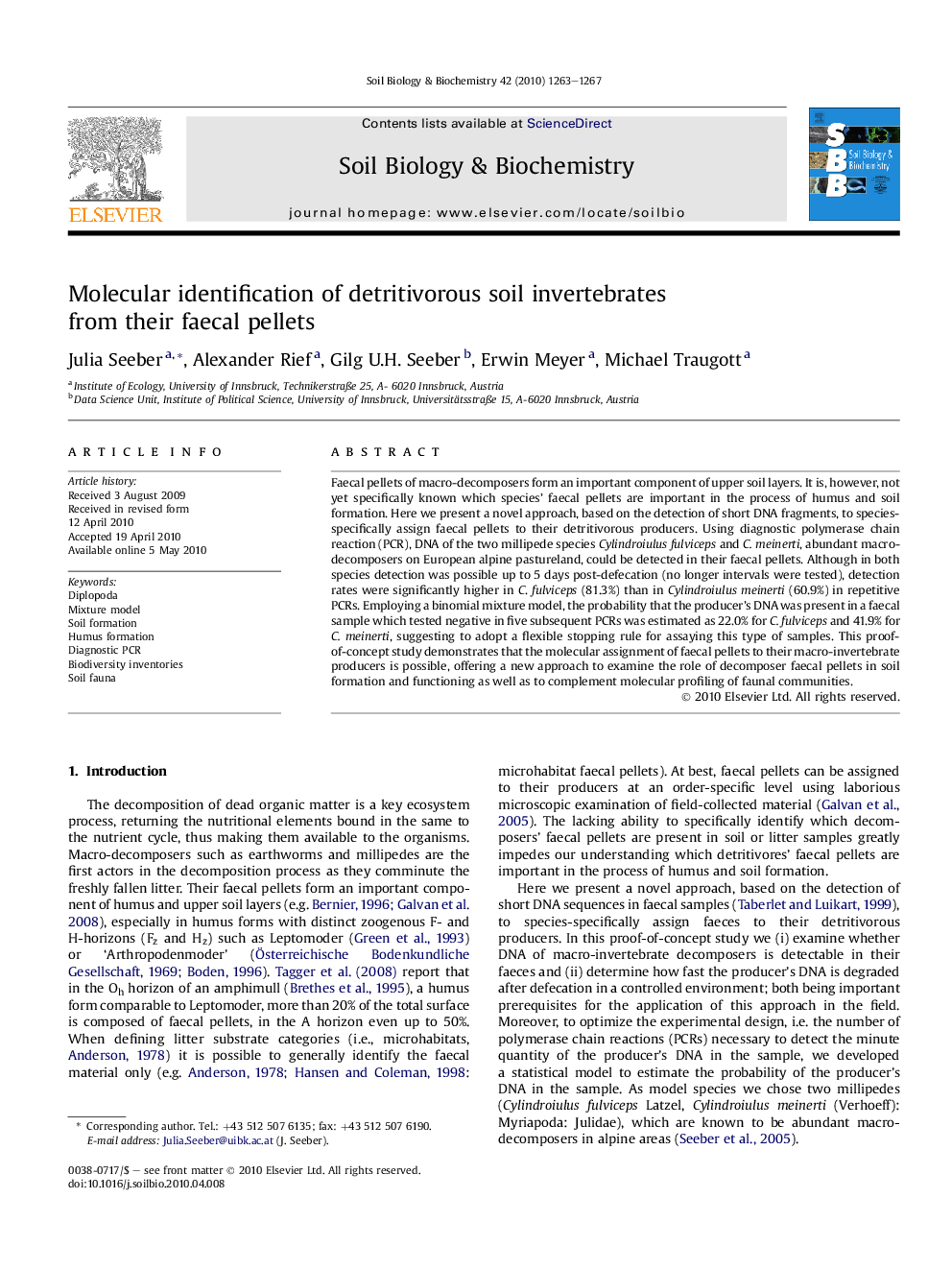 Molecular identification of detritivorous soil invertebrates from their faecal pellets