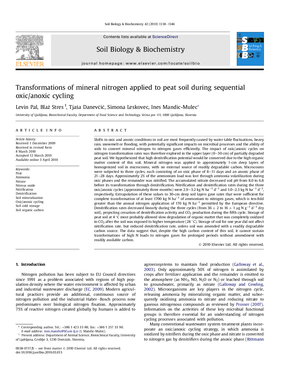 Transformations of mineral nitrogen applied to peat soil during sequential oxic/anoxic cycling