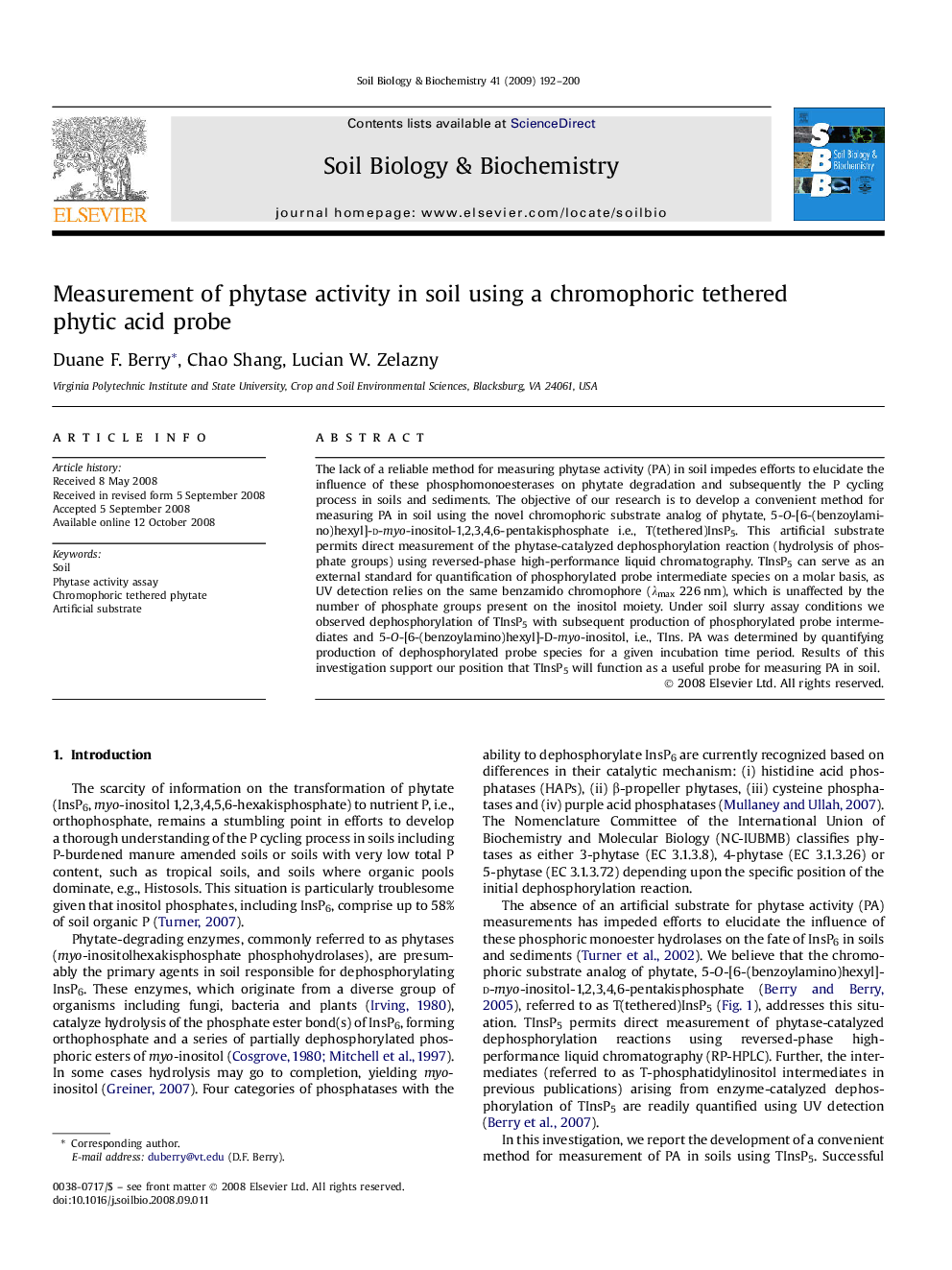 Measurement of phytase activity in soil using a chromophoric tethered phytic acid probe