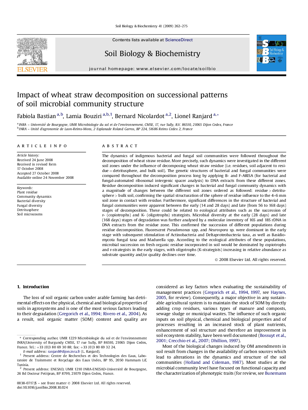 Impact of wheat straw decomposition on successional patterns of soil microbial community structure