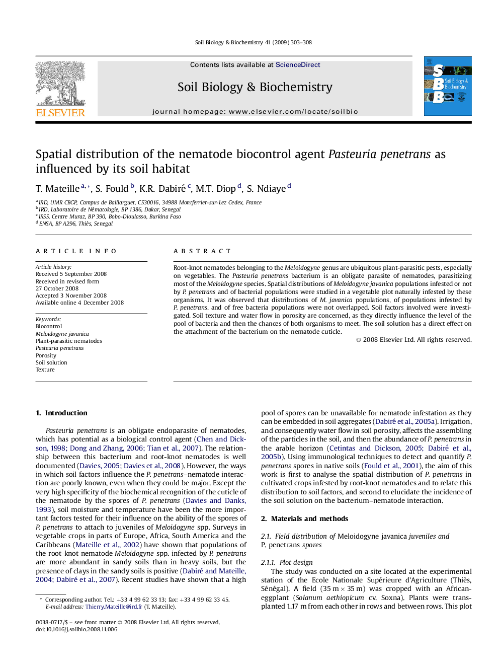 Spatial distribution of the nematode biocontrol agent Pasteuria penetrans as influenced by its soil habitat