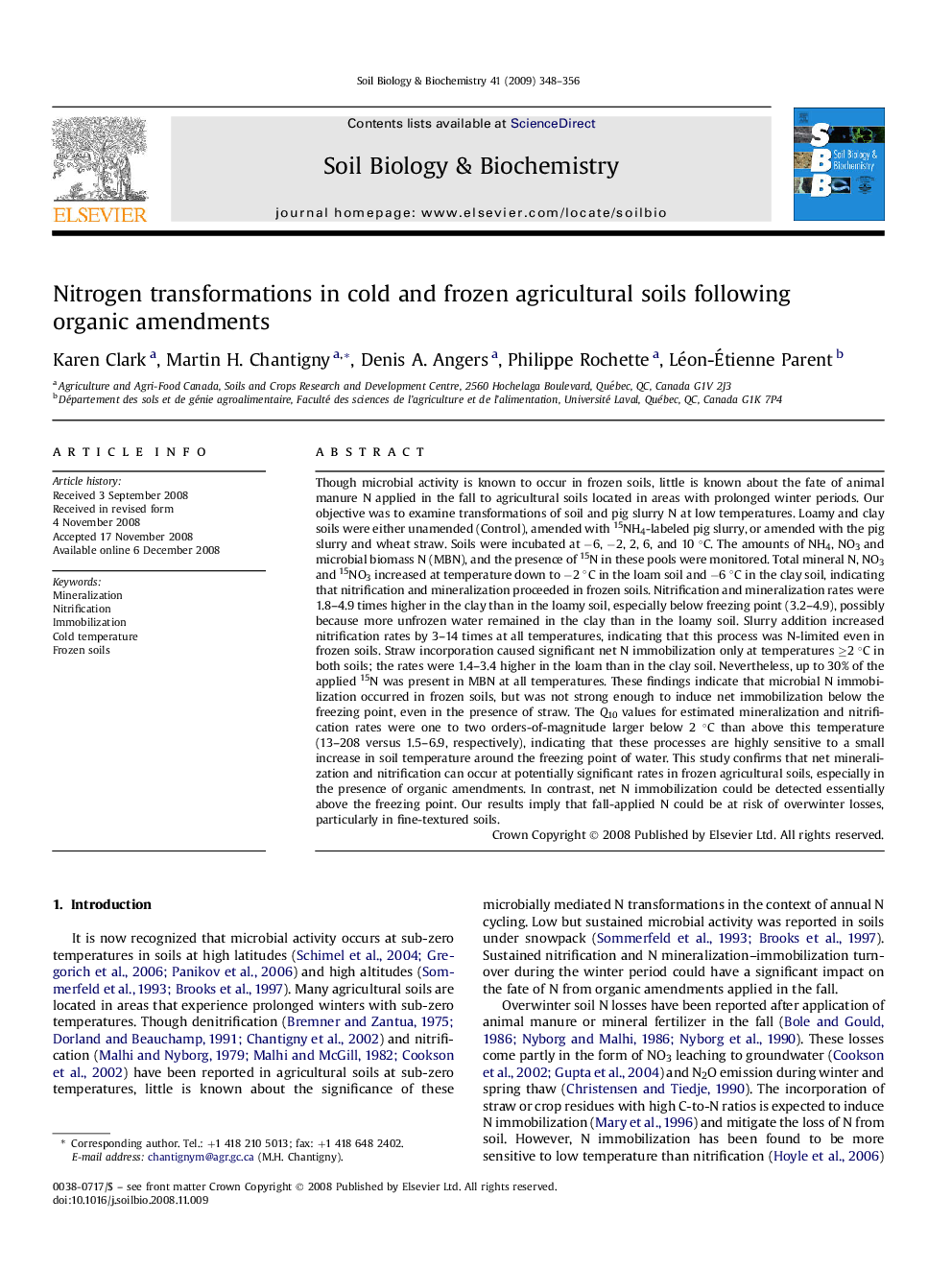 Nitrogen transformations in cold and frozen agricultural soils following organic amendments