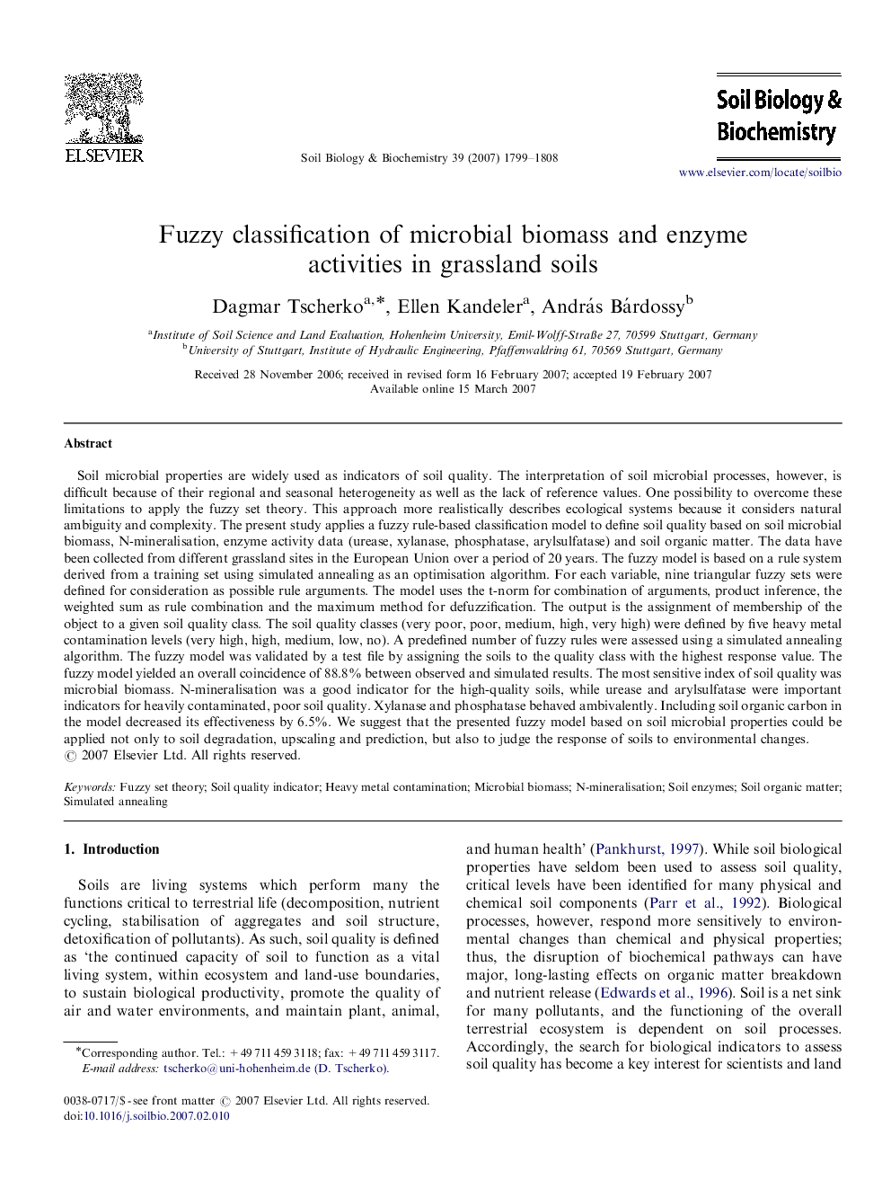 Fuzzy classification of microbial biomass and enzyme activities in grassland soils