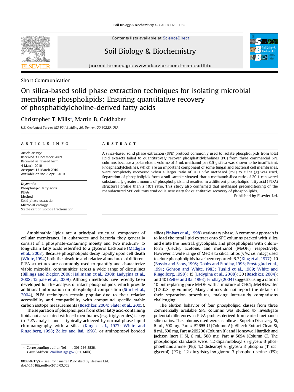 On silica-based solid phase extraction techniques for isolating microbial membrane phospholipids: Ensuring quantitative recovery of phosphatidylcholine-derived fatty acids