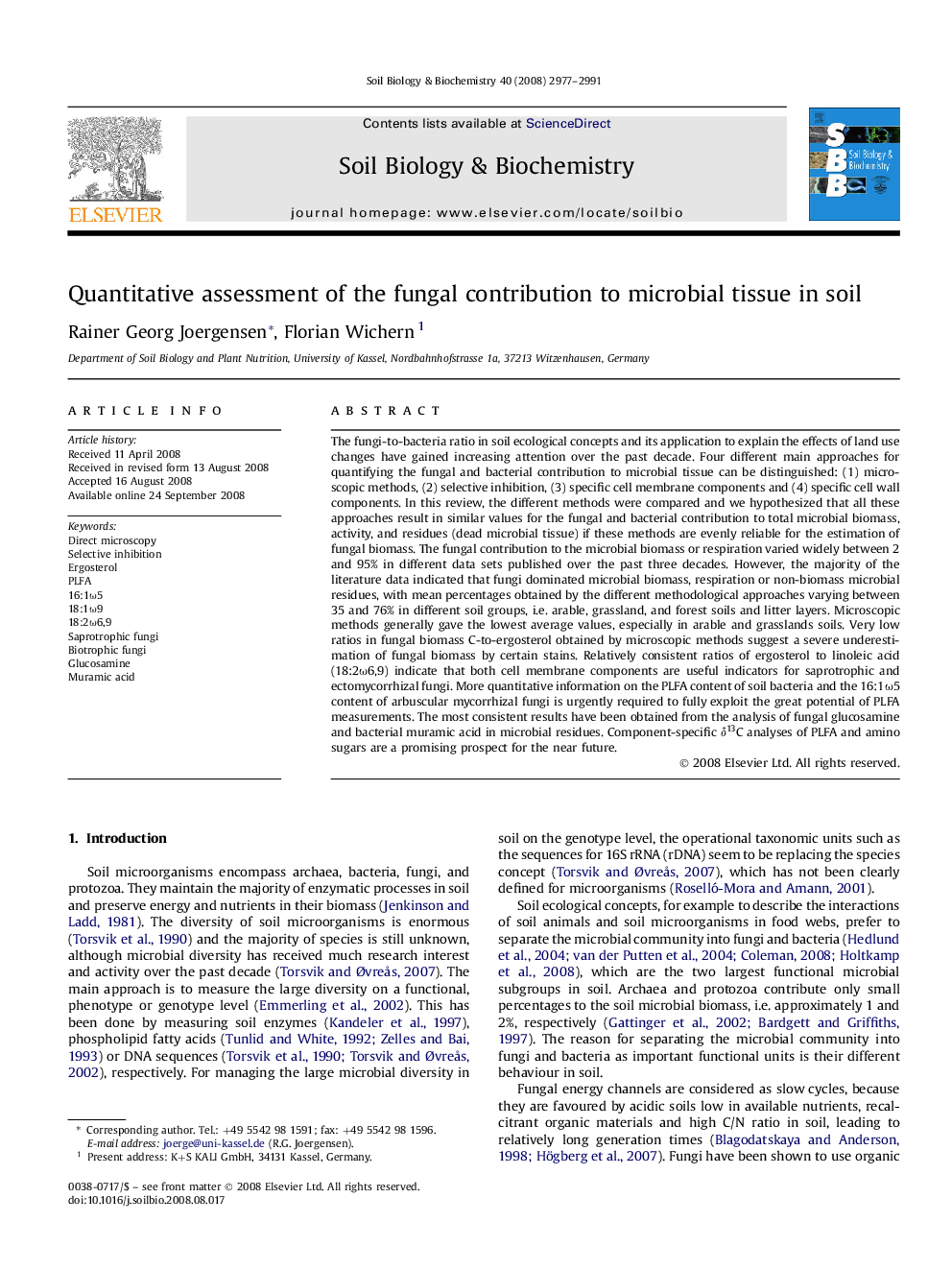 Quantitative assessment of the fungal contribution to microbial tissue in soil