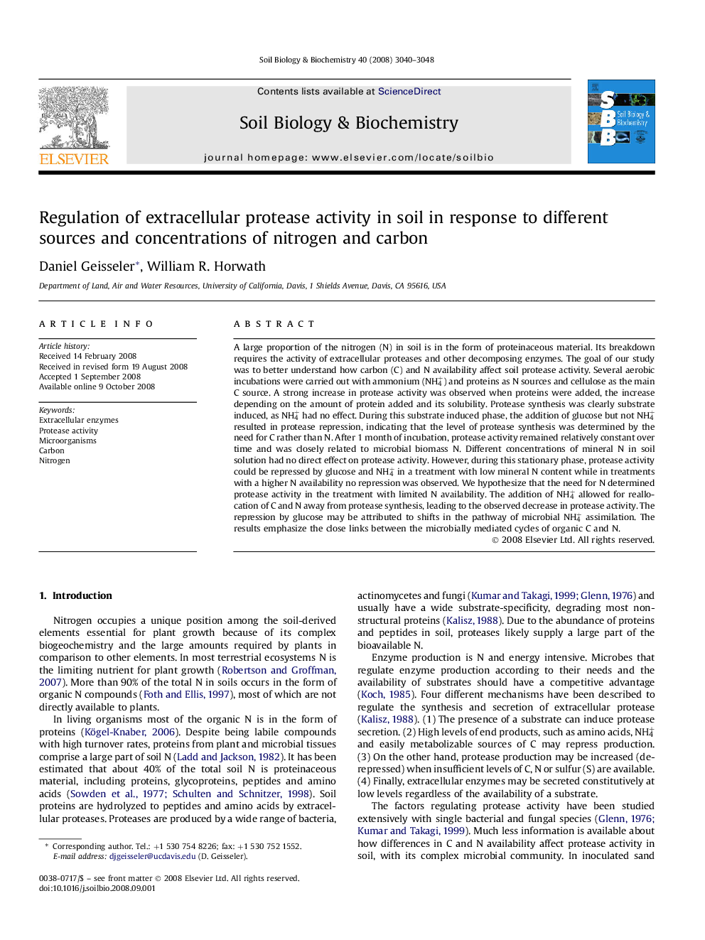 Regulation of extracellular protease activity in soil in response to different sources and concentrations of nitrogen and carbon