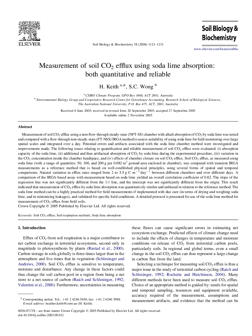 Measurement of soil CO2 efflux using soda lime absorption: both quantitative and reliable