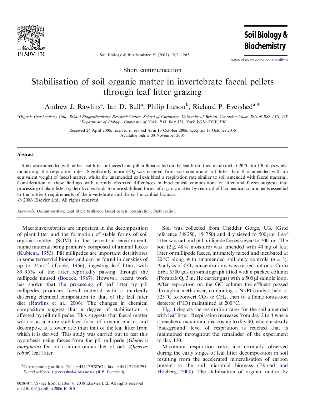 Stabilisation of soil organic matter in invertebrate faecal pellets through leaf litter grazing