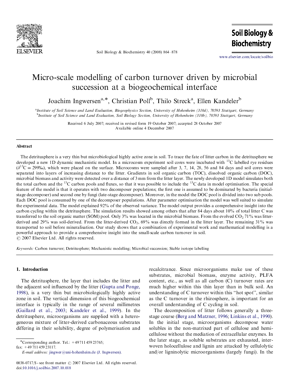 Micro-scale modelling of carbon turnover driven by microbial succession at a biogeochemical interface