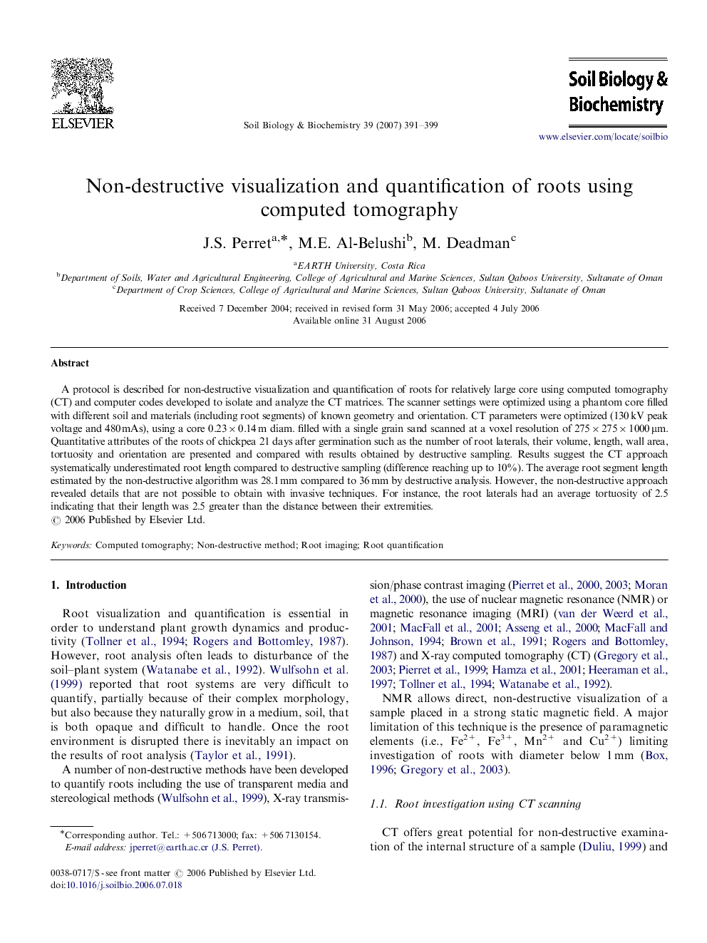 Non-destructive visualization and quantification of roots using computed tomography