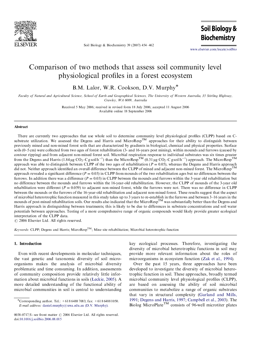 Comparison of two methods that assess soil community level physiological profiles in a forest ecosystem