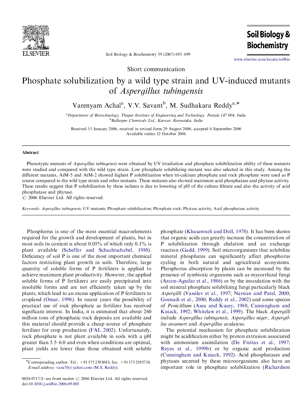 عکس صفحه اول مقاله: Phosphate solubilization by a wild type strain and UV-induced mutants of Aspergillus tubingensis Phosphate solubilization by a wild type strain and UV-induced mutants of Aspergillus tubingensis