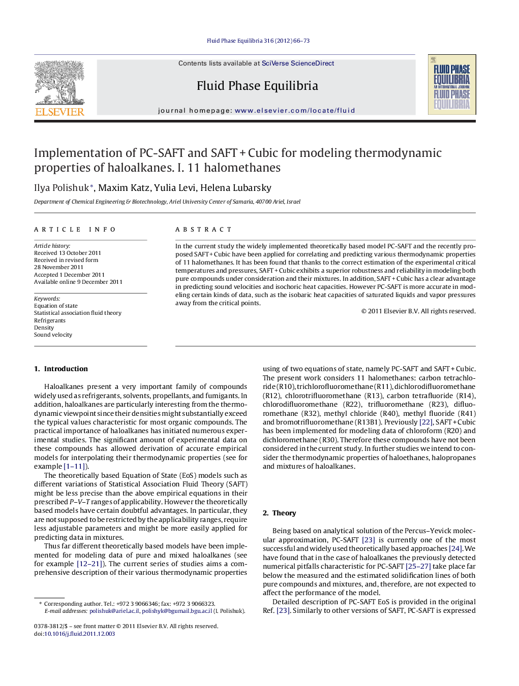 Implementation of PC-SAFT and SAFT + Cubic for modeling thermodynamic properties of haloalkanes. I. 11 halomethanes