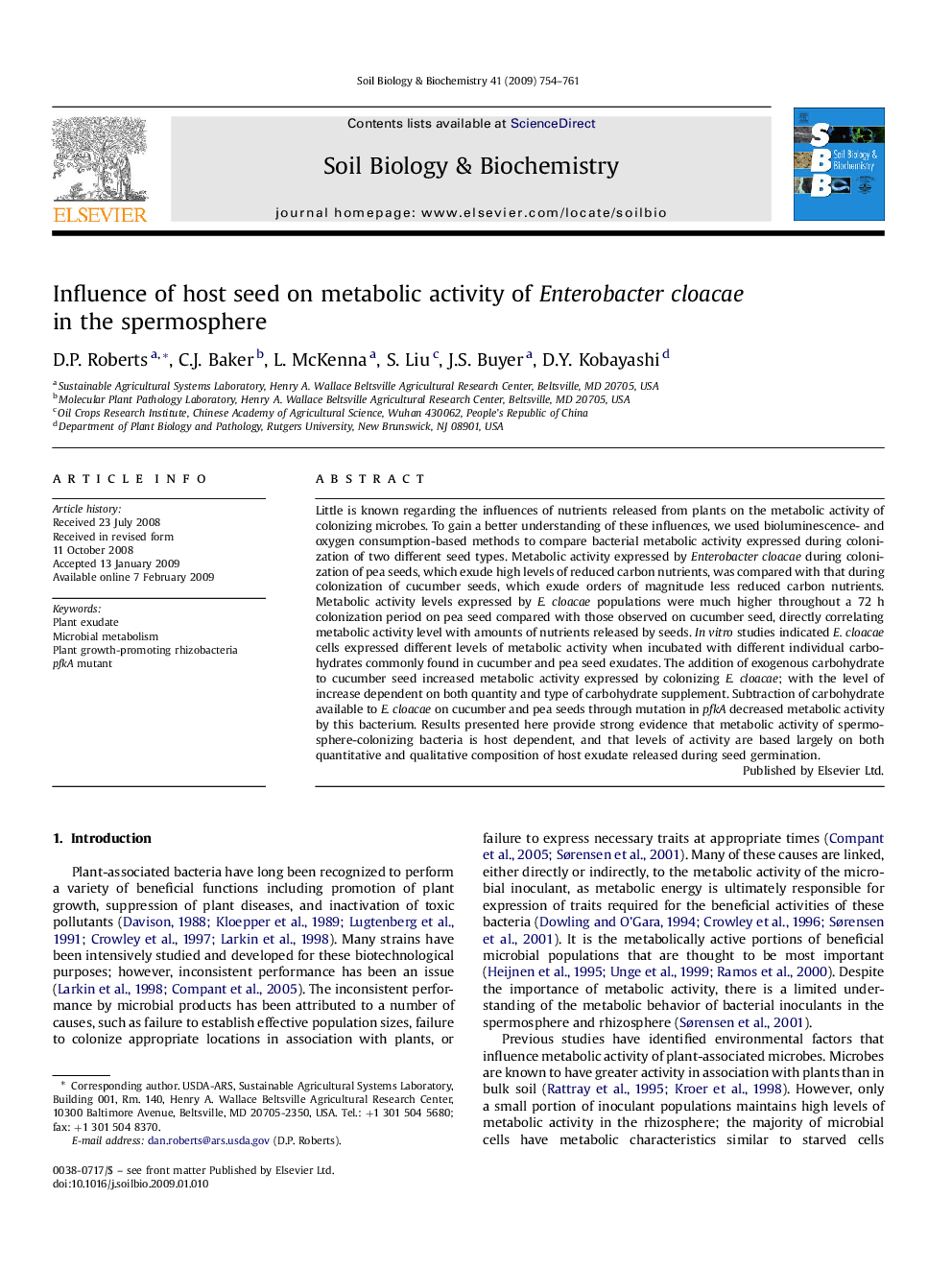 Influence of host seed on metabolic activity of Enterobacter cloacae in the spermosphere