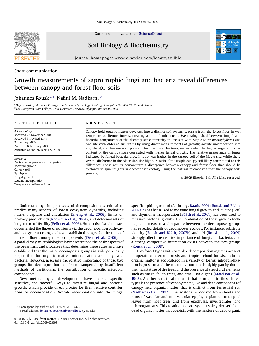 Growth measurements of saprotrophic fungi and bacteria reveal differences between canopy and forest floor soils