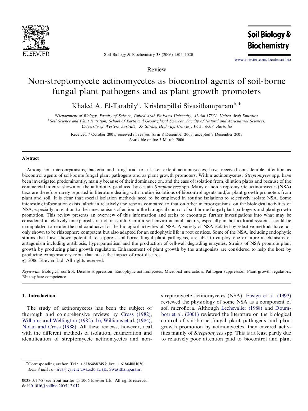 Non-streptomycete actinomycetes as biocontrol agents of soil-borne fungal plant pathogens and as plant growth promoters