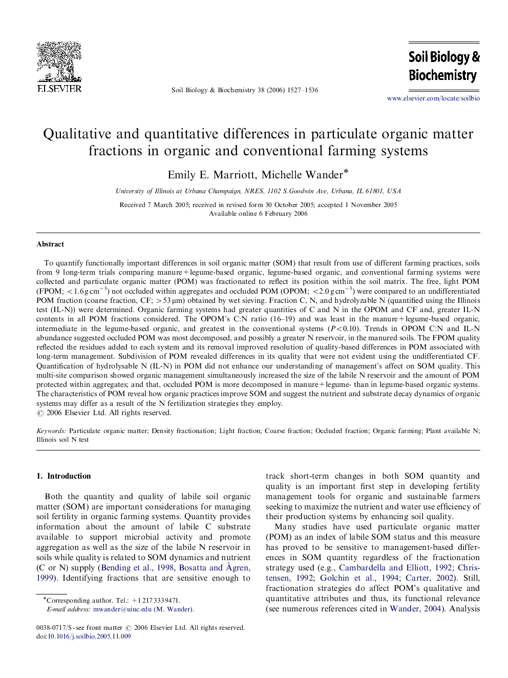 Qualitative and quantitative differences in particulate organic matter fractions in organic and conventional farming systems