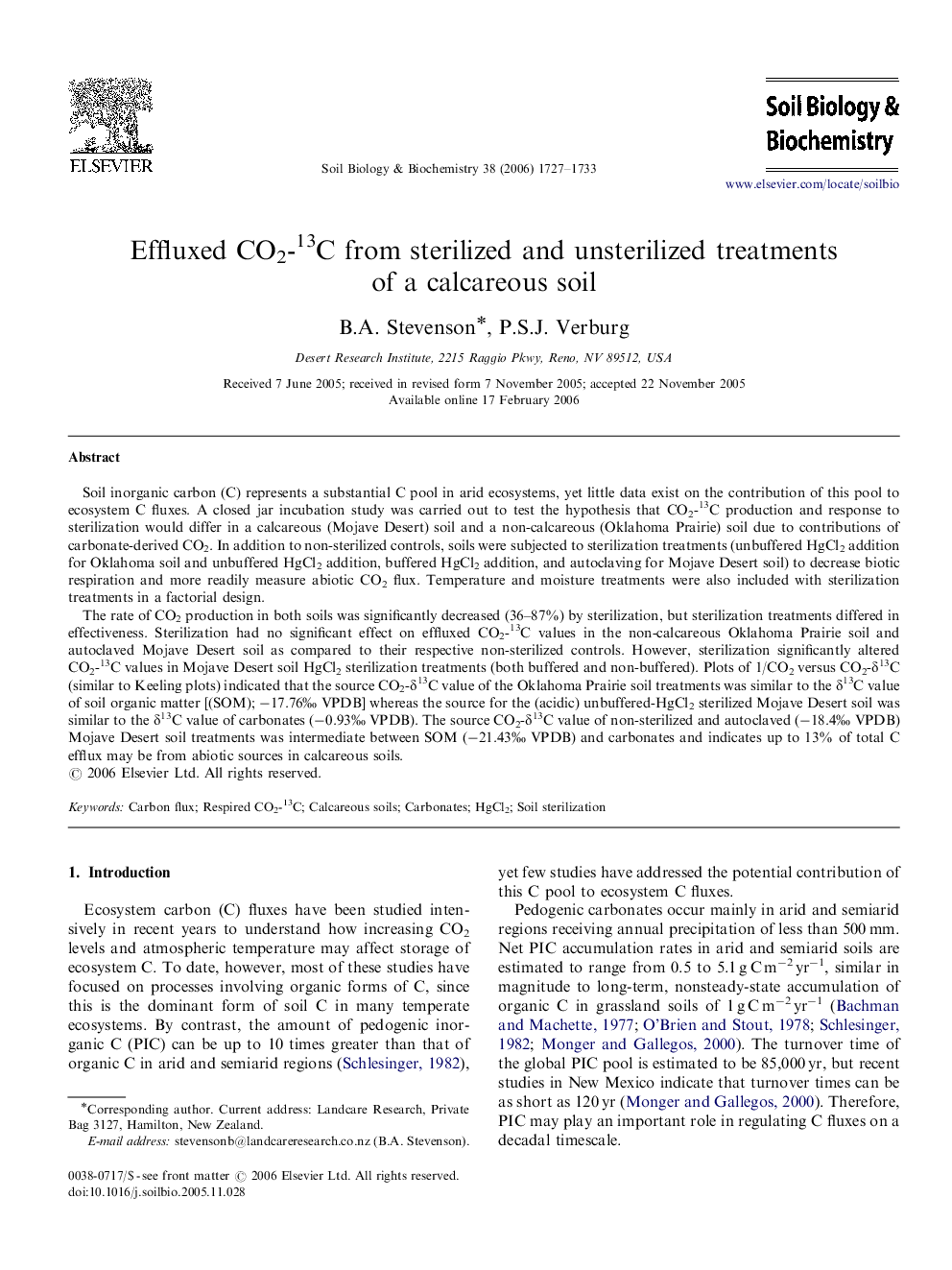 Effluxed CO2-13C from sterilized and unsterilized treatments of a calcareous soil